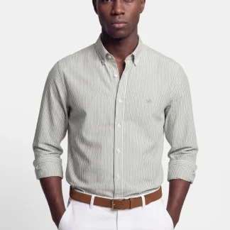Camisa casual slim fit em algodão Oxford com riscas
