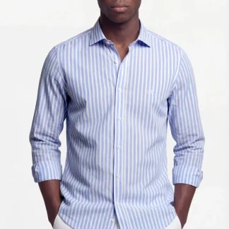 Camisa casual slim fit em algodão linho com riscas