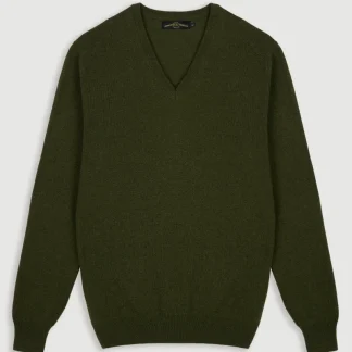 Camisola de Lã e Caxemira Clássica com Decote em V