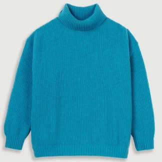 Camisola de Gola Alta em Lã Canelada