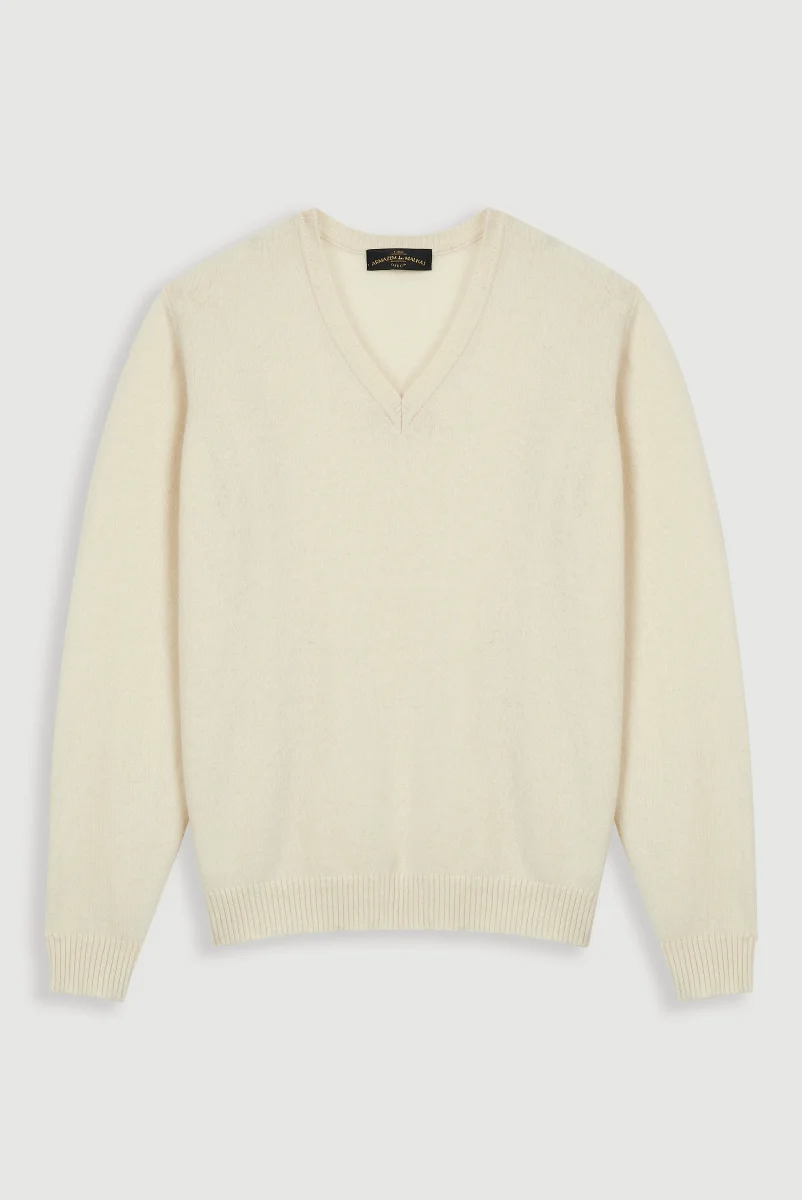 Camisola de Lã Clássica com Decote em V