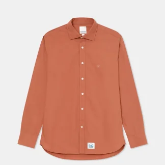 Camisa slim fit com colarinho aberto em popeline Lisa