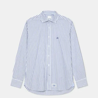 Camisa slim fit com colarinho com botão em tecido de algodão com riscas