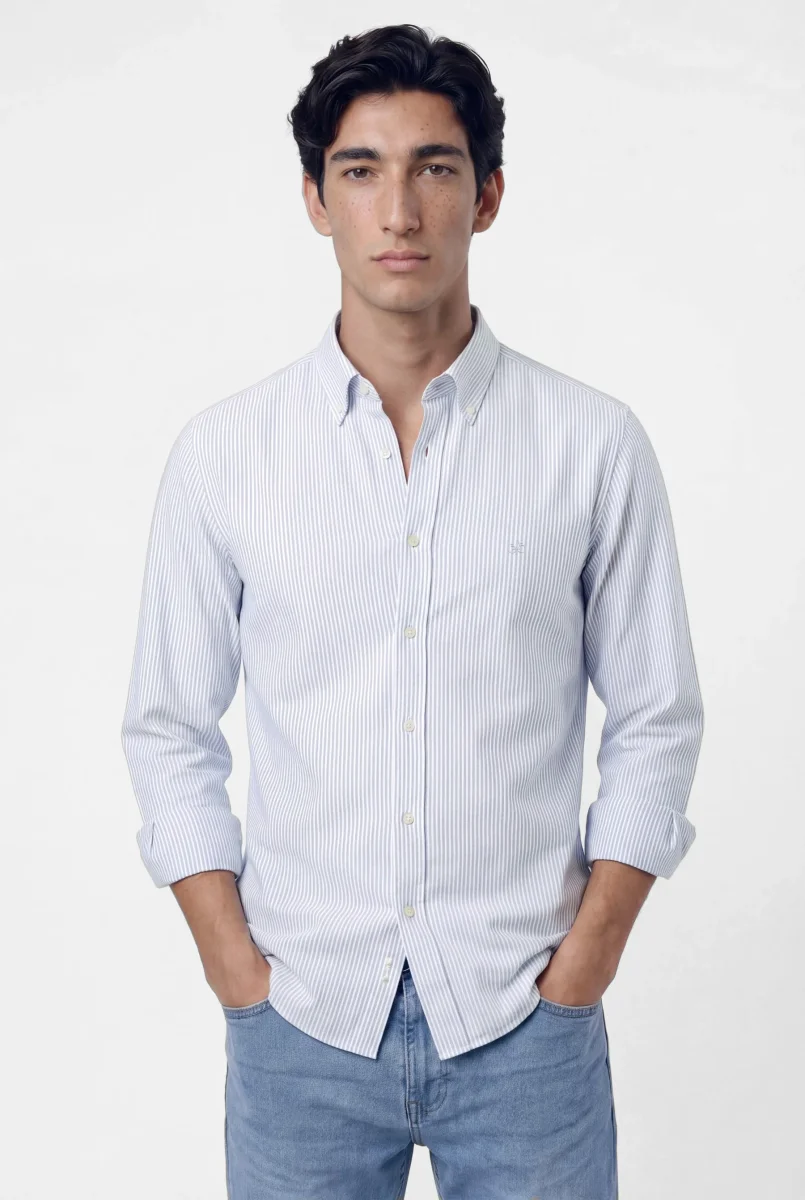 Camisa casual slim fit em algodão linho com riscas - Image 2