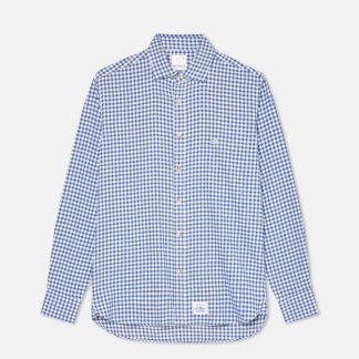Camisa slim fit com colarinho aberto em flanela de xadrez
