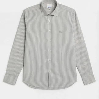 Camisa casual slim fit em algodão Oxford com riscas