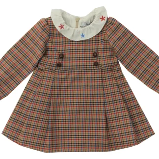 Vestido em xadrez com gola bordada