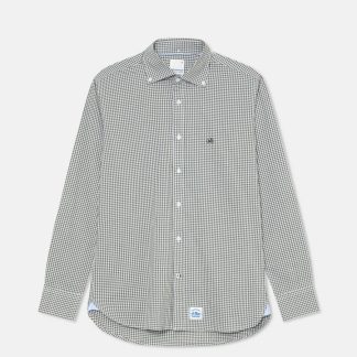 Camisa slim fit com colarinho com botão em tecido de algodão com riscas