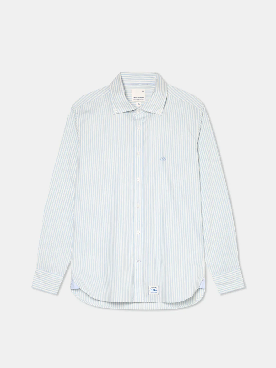 Camisa slim fit com colarinho com botão em tecido de algodão com riscas