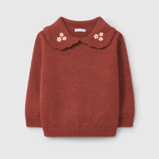 Camisola Tricotada Gola Flores Bordadas